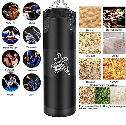 ZERUIDM Saco de Boxeo Set Colgante, Bolsa de Boxeo Sin-Relleno para Adult y niño, Saco de Kick Boxing Bag con Gancho, Cadena, Vendaje, Saco de Boxeo Pesado para MMA Muay Thai Karate Taekwondo