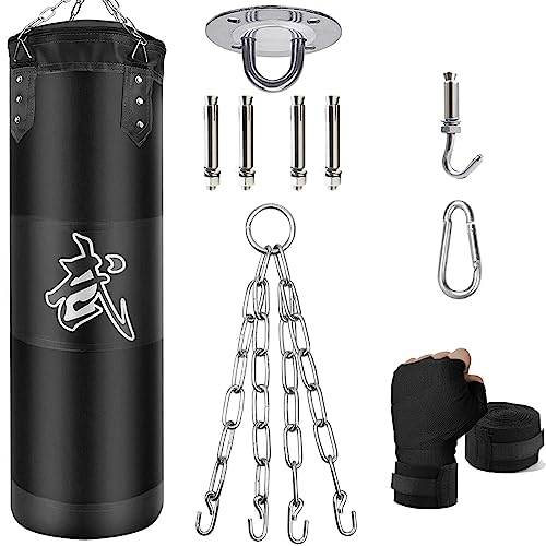 ZERUIDM Saco de Boxeo Set Colgante, Bolsa de Boxeo Sin-Relleno para Adult y niño, Saco de Kick Boxing Bag con Gancho, Cadena, Vendaje, Saco de Boxeo Pesado para MMA Muay Thai Karate Taekwondo