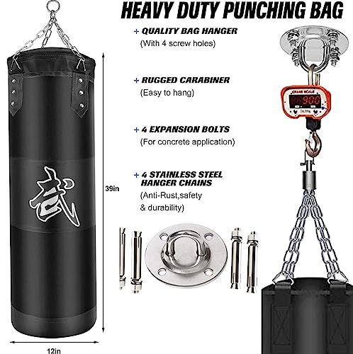 ZERUIDM Saco de Boxeo Set Colgante, Bolsa de Boxeo Sin-Relleno para Adult y niño, Saco de Kick Boxing Bag con Gancho, Cadena, Vendaje, Saco de Boxeo Pesado para MMA Muay Thai Karate Taekwondo