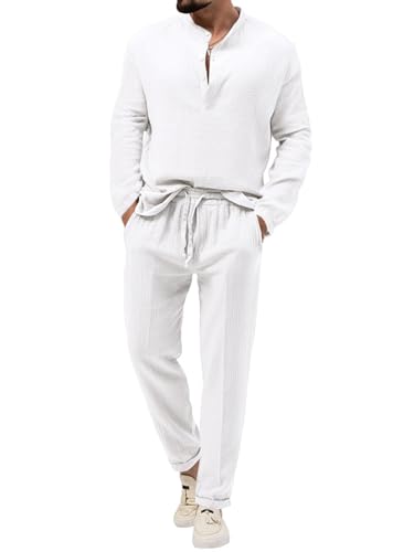 Zetieny Hombre Camisa Manga Larga Conjunto de Camisa y Pantalón Casual Chándales Set de Yoga con Bolsillos