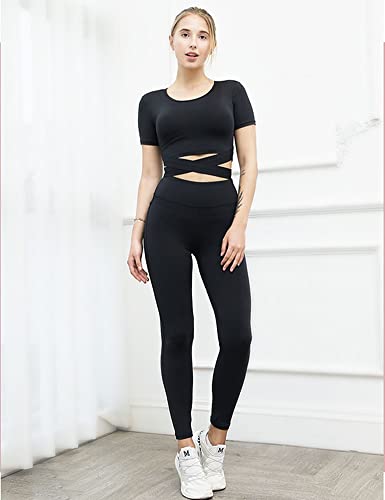 ZETIY Conjunto de Deportivo Mujer 5 Piezas Traje de Yoga Completo Conjuntos Deportivos para Fitness Running Jogging, Ejercicio en el Gimnasio - Negro - L