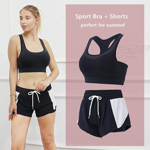 ZETIY Conjunto de Deportivo Mujer 5 Piezas Traje de Yoga Completo Conjuntos Deportivos para Fitness Running Jogging, Ejercicio en el Gimnasio - Negro - L