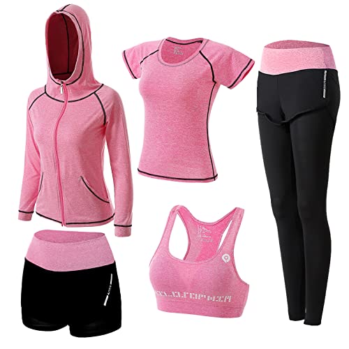 ZETIY Conjuntos de Chándal Mujer 5 Piezas Traje de Yoga Completo Conjuntos Deportivos para Fitness Running Jogging, Ejercicio en el Gimnasio