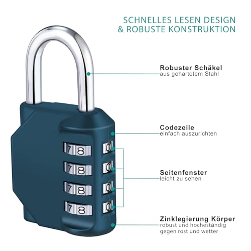 ZHEGE Candado Combinacion 4 Digitos, Candado Taquilla de Números para Gimnasio, Cerradura de Taquillas, Candado Combinacion Exterior para Puertas, Vallas de Gardín (Verde Oscuro)