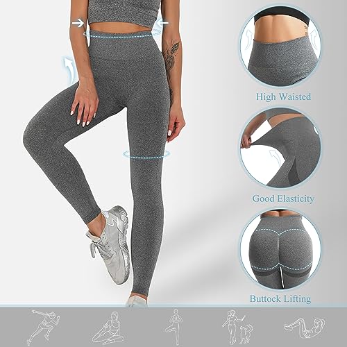 Zhiaek Mallas Deporte Mujer Cintura Alta Leggins Mujer Push Up Elástico Sin Costuras Pantalon Deporte Ropa Deportiva Mujer para Yoga Fitness Pilates Training