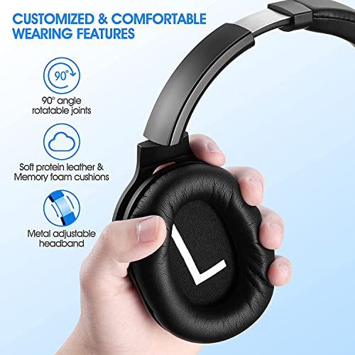 zihnicon cancelación Activa de Ruido, Auriculares inalámbricos Bluetooth de 40 Horas de reproducción con Sonido estéreo Hi-Fi de Graves Profundos, cómodas Almohadillas (Negro)