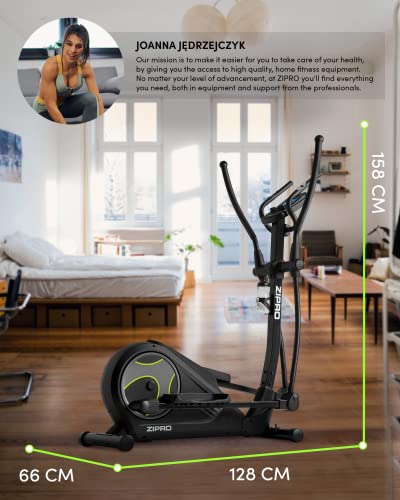 ZIPRO Bicicleta elíptica para Casa Heat, Entrenador eliptico, LCD Pantalla, sensores de Pulso, Ajuste de Resistencia, aplicación iConsole + Kinomap, USB, Bluetooth, 150kg, Negro, 6299207