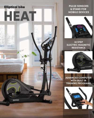 ZIPRO Bicicleta elíptica para Casa Heat, Entrenador eliptico, LCD Pantalla, sensores de Pulso, Ajuste de Resistencia, aplicación iConsole + Kinomap, USB, Bluetooth, 150kg, Negro, 6299207