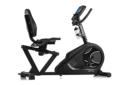 ZIPRO Bicicleta estática para Casa GLOW WM, entrenador eliptico, LCD Pantalla, sensores de pulso, ajuste de resistencia, aplicación iConsole Kinomap, USB, Bluetooth, 150kg, Negro