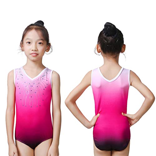 ZNYUNE Niña Maillot de Gimnasia sin Mangas B180 Rosa 8A