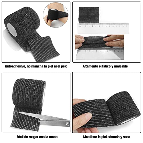 ZOCONE 10 Rollos de Venda Cohesiva, Banda Venda Cinta 5cm x 4.5m Vendas Autoadhesivas Elasticas Venda Cohesiva Dedos Mano Tape Crossfit Esparadrapo Deportivopara Protección Deportiva y Mascotas(Negro)