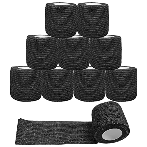 ZOCONE 10 Rollos de Venda Cohesiva, Banda Venda Cinta 5cm x 4.5m Vendas Autoadhesivas Elasticas Venda Cohesiva Dedos Mano Tape Crossfit Esparadrapo Deportivopara Protección Deportiva y Mascotas(Negro)