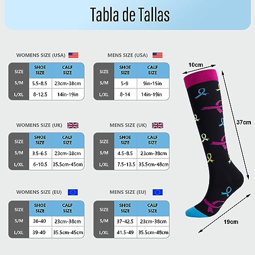 ZOCONE 4 Pares Calcetines Compresion Multicolor 20-30mmHg Calcetines de Compresión Hombre Elástico Calcetines Altos Mujer Calcetines Largos Medias de Compresion Socks para Deportes Enfermera Varices