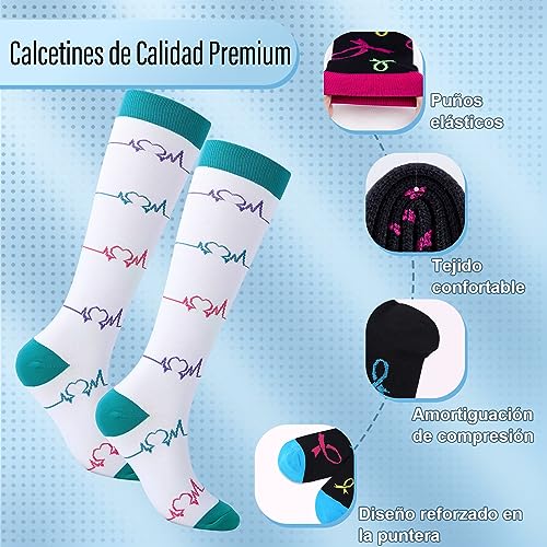 ZOCONE 4 Pares Calcetines Compresion Multicolor 20-30mmHg Calcetines de Compresión Hombre Elástico Calcetines Altos Mujer Calcetines Largos Medias de Compresion Socks para Deportes Enfermera Varices