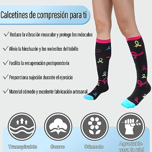 ZOCONE 4 Pares Calcetines Compresion Multicolor 20-30mmHg Calcetines de Compresión Hombre Elástico Calcetines Altos Mujer Calcetines Largos Medias de Compresion Socks para Deportes Enfermera Varices