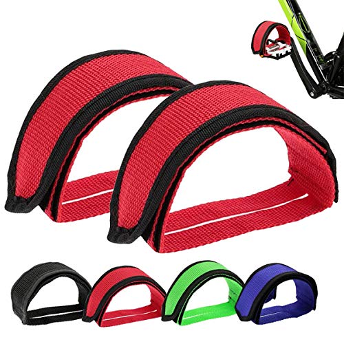 ZONSUSE Correas de Pedales, Pedales de Bicicleta Antideslizante Cinturón, Toe Clips Straps Cinta Correas de Velcro para Fijo Gear Bike, Accesorios de Seguridad para Bicicletas(Rojo)