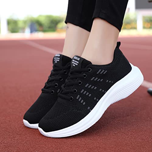 Zshosam Zapatillas deportivas para mujer, zapatillas de deporte para mujer, zapatillas de deporte, zapatos de negocios, planas, cómodas, antideslizantes, para exteriores, gimnasio, caminar, Negro ,