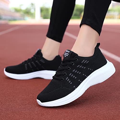 Zshosam Zapatillas deportivas para mujer, zapatillas de deporte para mujer, zapatillas de deporte, zapatos de negocios, planas, cómodas, antideslizantes, para exteriores, gimnasio, caminar, Negro ,