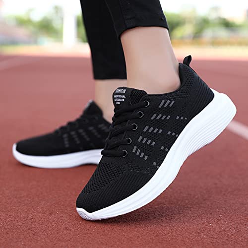 Zshosam Zapatillas deportivas para mujer, zapatillas de deporte para mujer, zapatillas de deporte, zapatos de negocios, planas, cómodas, antideslizantes, para exteriores, gimnasio, caminar, Negro ,