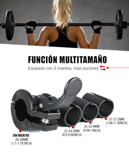 ZY-HUAN Abrazaderas para Mancuernas de 1 Pulgada para Barras Olímpicas, Set de 2 Pares con 6 Cierres Ajustables de 23mm|25mm|28mm|30 mm, Accesorios Ideales para Body Pump, Halterofilia, Fitness