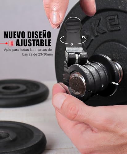 ZY-HUAN Abrazaderas para Mancuernas de 1 Pulgada para Barras Olímpicas, Set de 2 Pares con 6 Cierres Ajustables de 23mm|25mm|28mm|30 mm, Accesorios Ideales para Body Pump, Halterofilia, Fitness