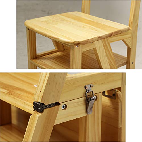 -Silla de Escalera Plegable de Madera Sólida de Pino Casero de Pasos Multifunción Heces de Madera de Madera Escalera Ascendente Ascendente Creativa de Doble Uso/Verde