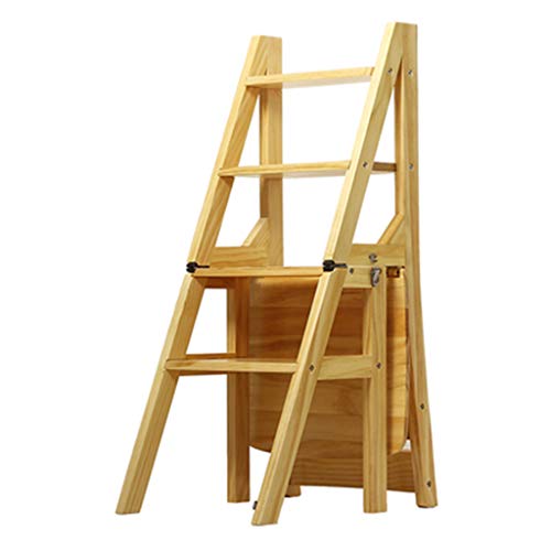 -Silla de Escalera Plegable de Madera Sólida de Pino Casero de Pasos Multifunción Heces de Madera de Madera Escalera Ascendente Ascendente Creativa de Doble Uso/Verde