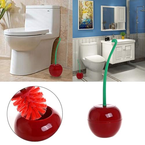 1 Pcs Juego de Escobilla de Inodoro y Soporte Cepillo Decorativo de Cerezo WC Juego de Cepillo de Plástico Toliet Herramienta de Limpieza para Baño(Cereza)