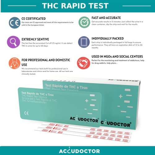 10 Accudoctor Test de Cannabis THC Marihuana Tiras en Orina Prueba de drogas rápida Detección Tiras one consumo control reactivas detección kit antidrogas drogotest tests rapido step Drug detector kit