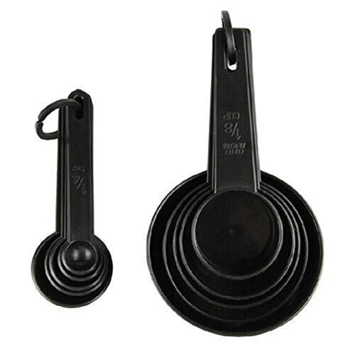 10 cucharas medidoras de plástico de color negro con mango de medición y cuchara de medición para cocina y hornear tazas de nido, cocina, té, café