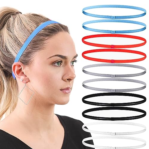 10 diademas elásticas para hombre y mujer, bandas elásticas para el pelo, para niños, antideslizantes, deportivas, para fútbol, yoga, correr (rojo, azul, negro, blanco, gris plateado)