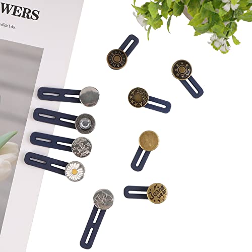 10 Piezas Extensor De Cintura, Botones de Extensión de Metal Ajustables Para Jeans Pantalones, Azul