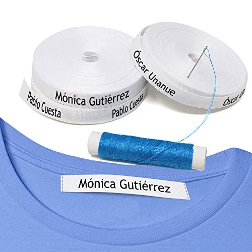 100 etiquetas para coser a la ropa. Etiquetas personalizadas de tela 100% ALGODÓN. Cintas de nombre para guarderías, escuelas, colegios y residencias.