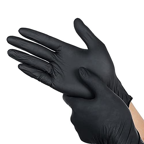 100 Guantes Nitrilo Desechables Talla M, Guantes Nitrilo Negro, Guantes Sin Polvo, Guantes Negros (LATEX FREE) Certificados CE conforme a la norma EN455 guantes de alimentos (Talla M, Negro)