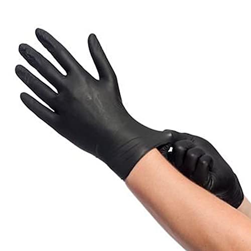 100 Guantes Nitrilo Desechables Talla M, Guantes Nitrilo Negro, Guantes Sin Polvo, Guantes Negros (LATEX FREE) Certificados CE conforme a la norma EN455 guantes de alimentos (Talla M, Negro)