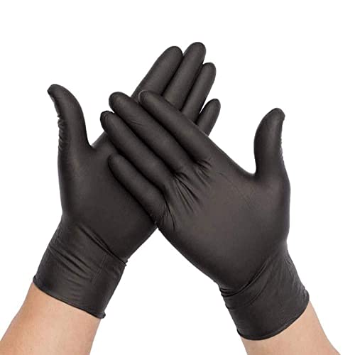 100 Guantes Nitrilo Desechables Talla M, Guantes Nitrilo Negro, Guantes Sin Polvo, Guantes Negros (LATEX FREE) Certificados CE conforme a la norma EN455 guantes de alimentos (Talla M, Negro)