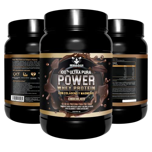 100% Power Whey Protein | 43 gr de Proteina Pura por toma + Colágeno + Magnesio | Aumenta el crecimiento muscular | Entrenamientos intensos | Máxima asimilación | Protege las fibras musculares | 1 kg