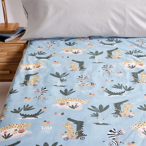 10XDIEZ Funda Saco Nórdico Ajustable Cama Individual (No Incluye Relleno) - (Azul Jungle - Cama 90cm)