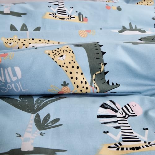 10XDIEZ Funda Saco Nórdico Ajustable Cama Individual (No Incluye Relleno) - (Azul Jungle - Cama 90cm)