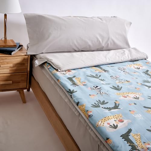 10XDIEZ Funda Saco Nórdico Ajustable Cama Individual (No Incluye Relleno) - (Azul Jungle - Cama 90cm)