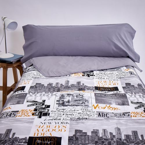 10XDIEZ Saco Nórdico Ajustable Cama Individual (Funda + Relleno) - (Gris Always - Cama 105cm)