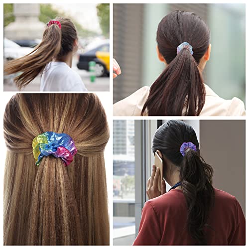 12 cintas de pelo degradado brillantes con 1 bolsa de gasa dorada, accesorios para el pelo de neón, adecuadas para niñas y mujeres con trenzas y coletas