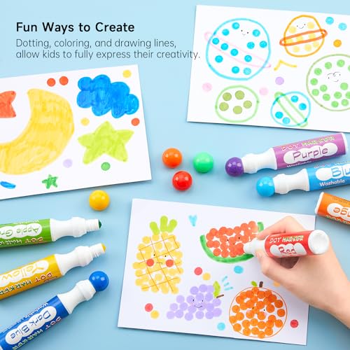 12 Colores Dot Marcadores,Shuttle Art Lavables Bingo Daubers para Niños Preschool Art Craft Supply con 10 Modelos de Doble Papel Adhesivo 1 Delantal 1 Manga