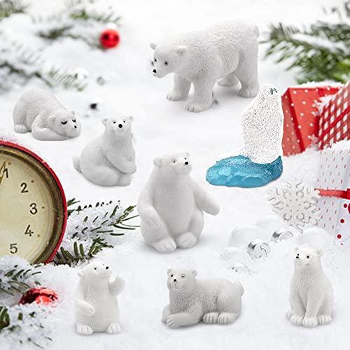 12 Figuras en Miniatura de Oso Polar Realista, Copo de Nieve, montaña de Nieve, Animales de Invierno, Mini Adornos de Animales, Estatua en Miniatura de jardín, para Tartas de cumpleaños