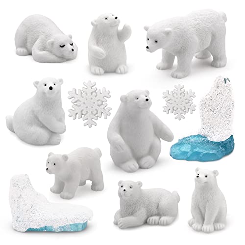 12 Figuras en Miniatura de Oso Polar Realista, Copo de Nieve, montaña de Nieve, Animales de Invierno, Mini Adornos de Animales, Estatua en Miniatura de jardín, para Tartas de cumpleaños