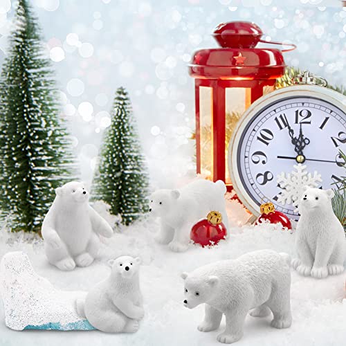 12 Figuras en Miniatura de Oso Polar Realista, Copo de Nieve, montaña de Nieve, Animales de Invierno, Mini Adornos de Animales, Estatua en Miniatura de jardín, para Tartas de cumpleaños