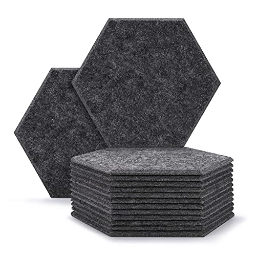 12 paneles de absorción acústica, AGPTEK de 30x26x0.9 cm, paneles hexagonales acústicos, paneles de aislamiento acústico ideal para decoración de paredes y tratamientos de insonorización-Gris oscuro