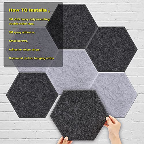 12 paneles de absorción acústica, AGPTEK de 30x26x0.9 cm, paneles hexagonales acústicos, paneles de aislamiento acústico ideal para decoración de paredes y tratamientos de insonorización-Gris oscuro