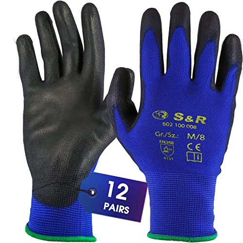 12 Pares Guantes de Trabajo para Hombre Talla 8. Guantes de protéccion Pintura Mecanico Bricolage Almacen