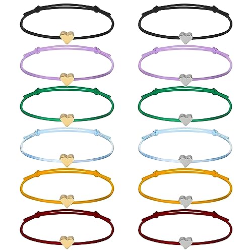 12 Piezas Pulseras de la amistad de cuerda con Corazón, Ajustables, Regalo Vistoso para Novia, Mejor Amiga, Parejas, mujer y niña